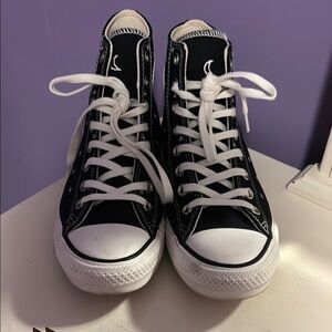 Converse Black High-Tops with Star Embroidery